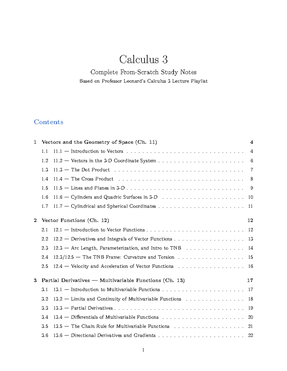 Calculus 3 (MATH 301) Comprehensive Study Notes from Lectures - Studocu