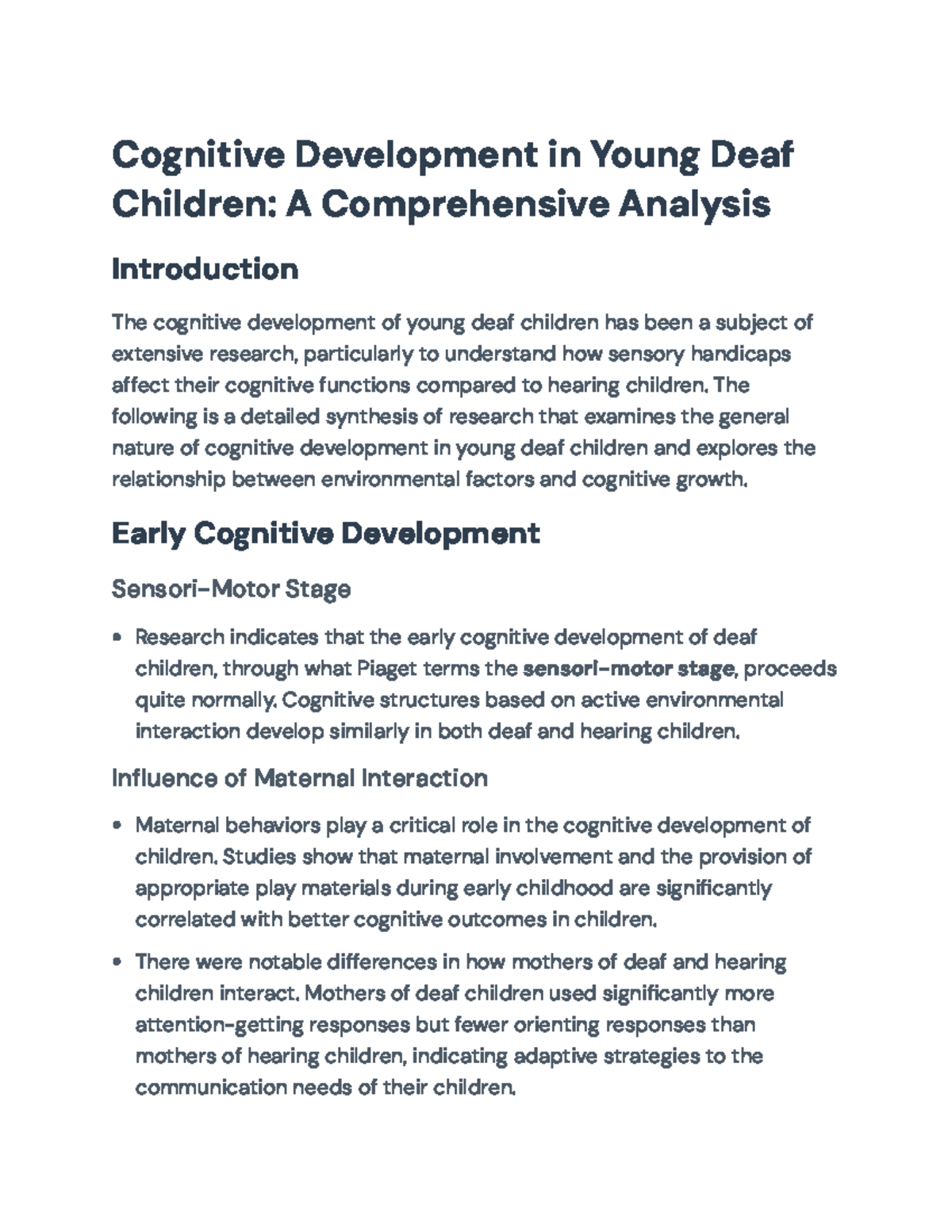 Cognitive Development in Young Deaf Children: Insights and ...