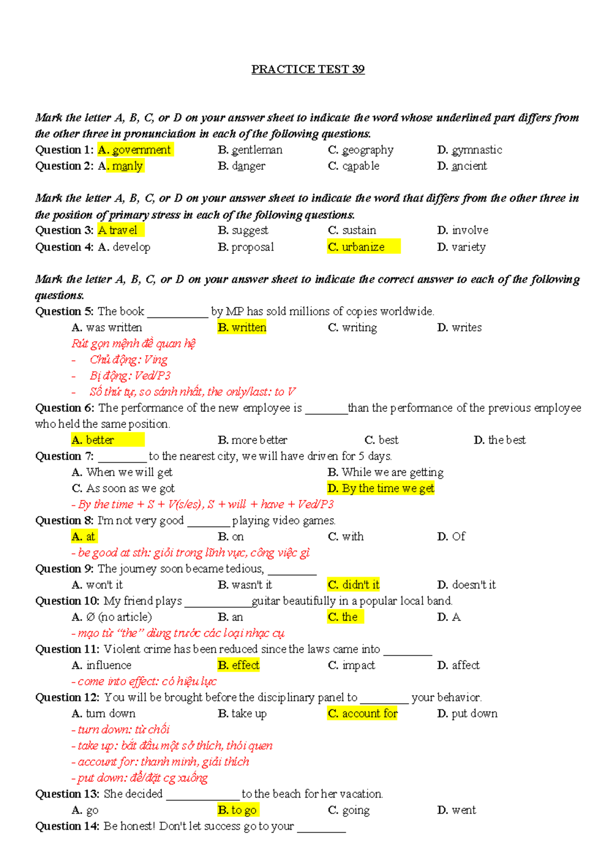 [ANH 12] Final Review: Practice TEST 39 Answers and Explanations - Studocu