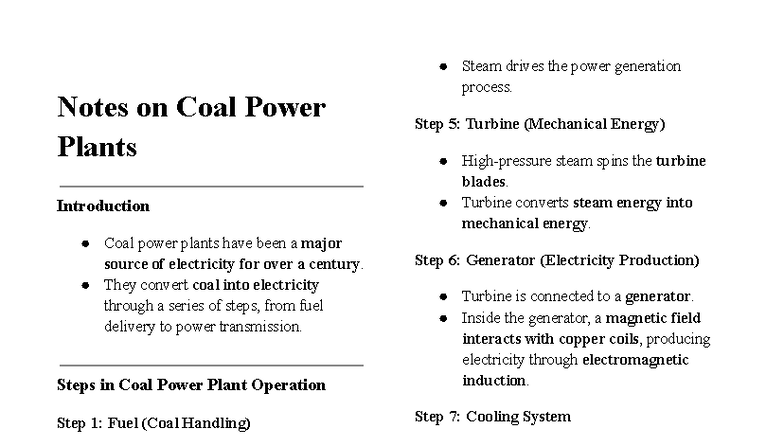 PETE 401 Lecture Notes: Coal Power Plant Operations and Impact - Studocu