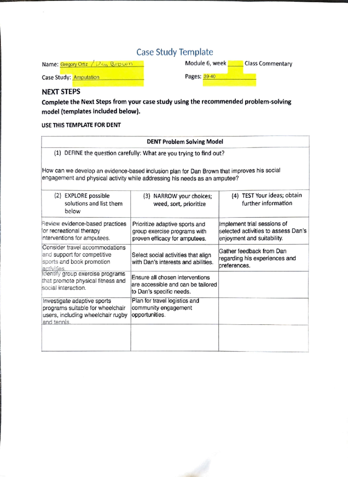 Case Study 2: Developing an Inclusive Plan for Amputee Engagement - Studocu