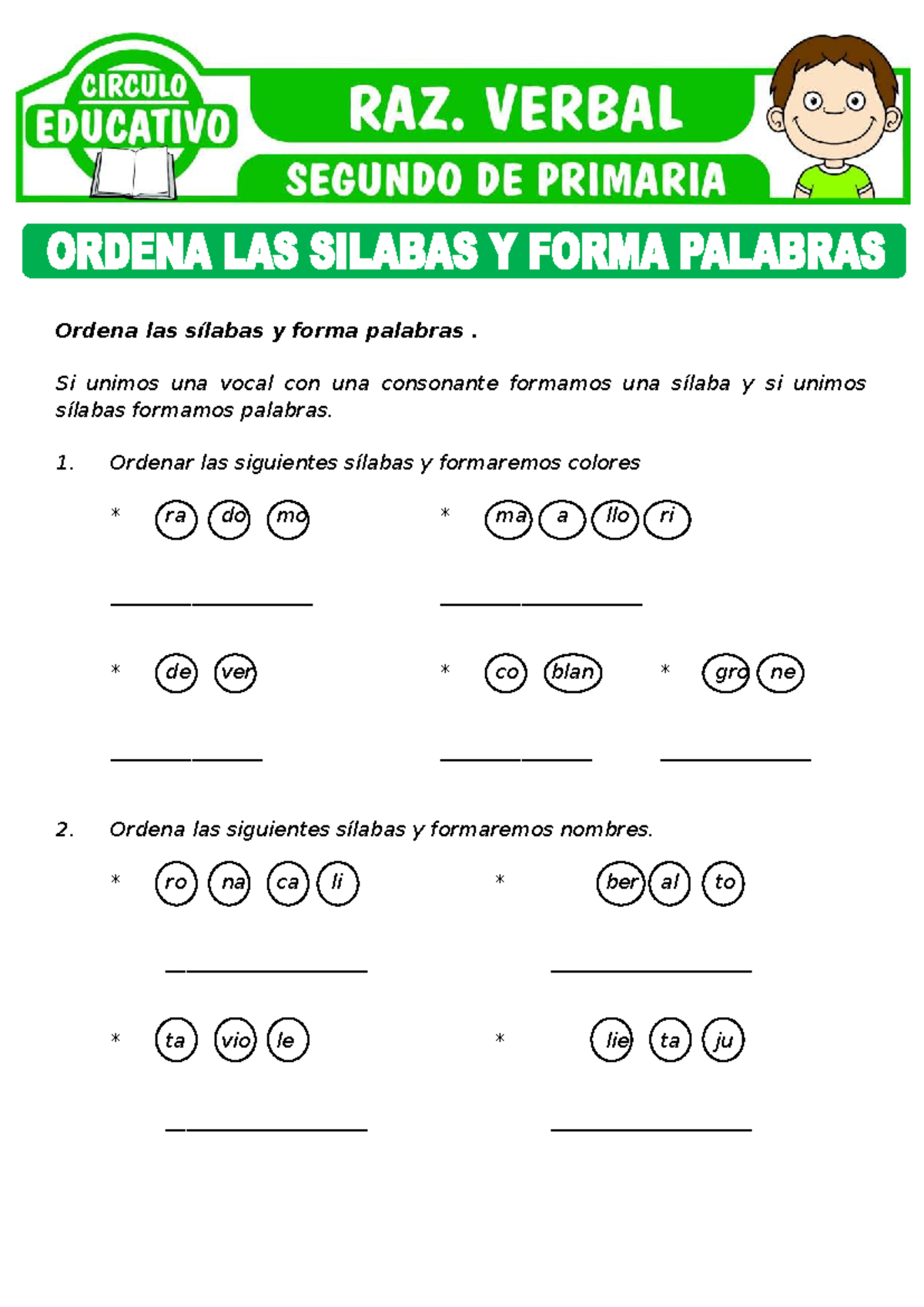 Forma Palabras: Actividades para 2º de Primaria - Document Preview