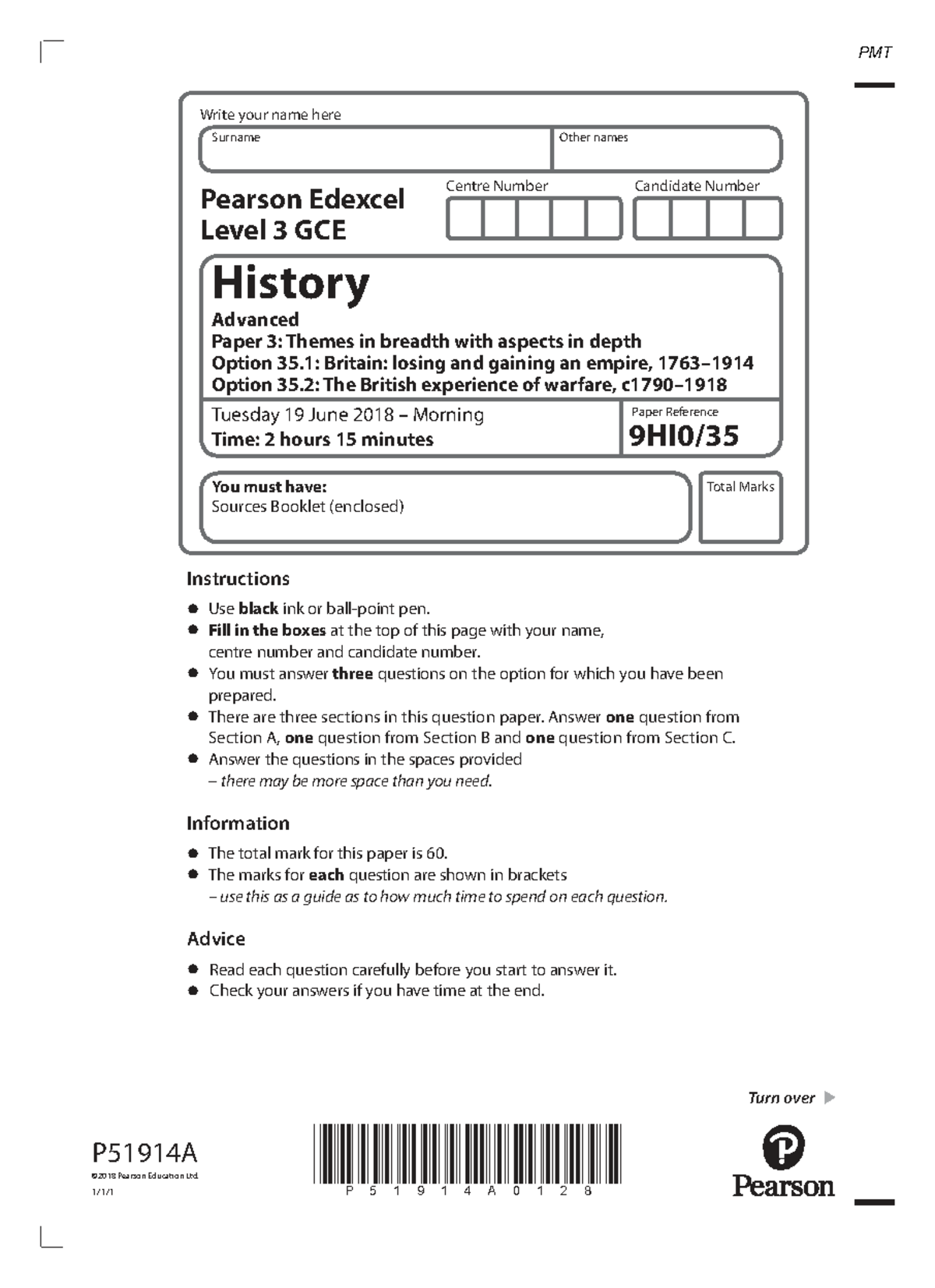 Edexcel History A-Level Paper 3: Themes in Depth - June 2018 - Studocu