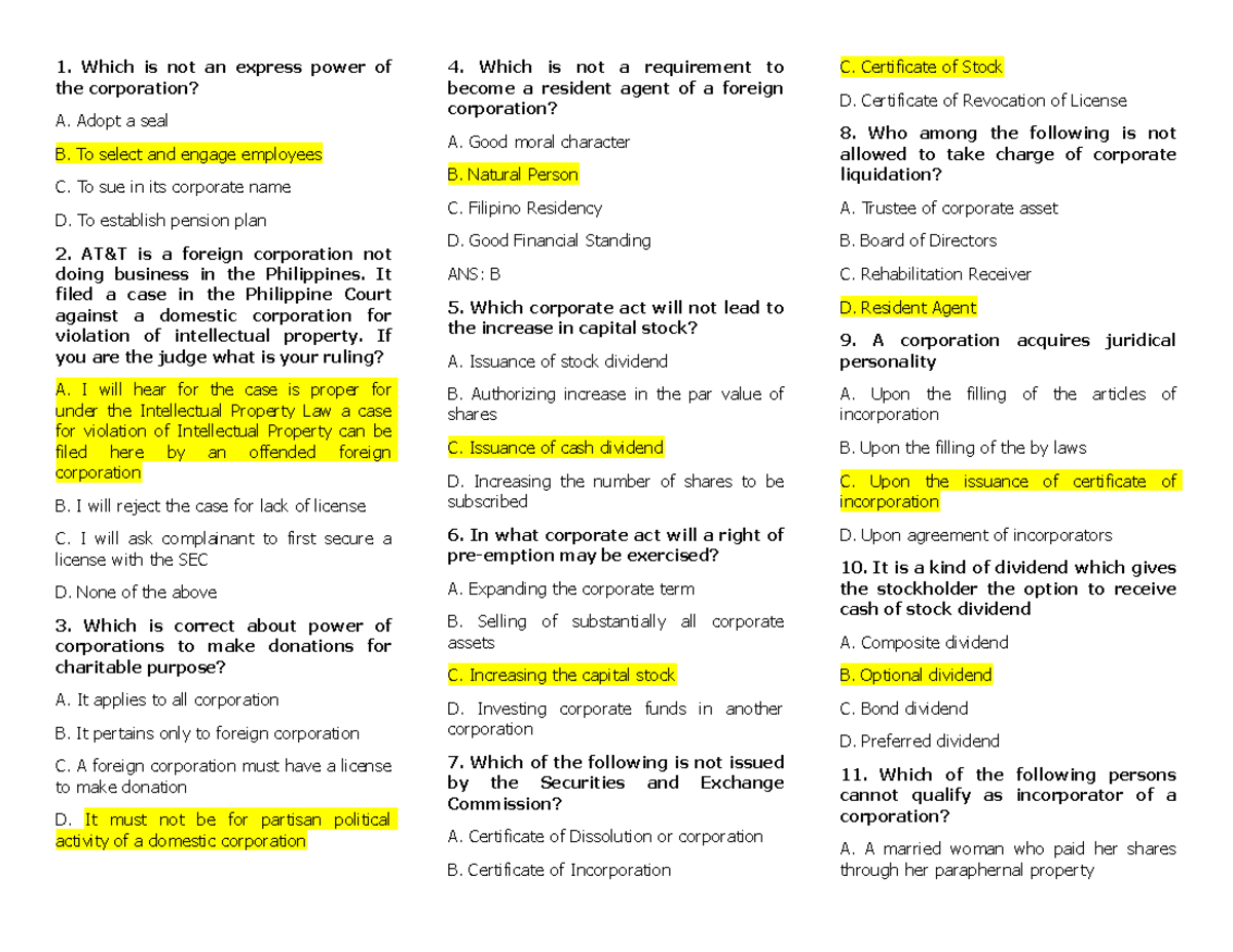 Business-LAW-Final Exam Review and Practice Questions - Studocu