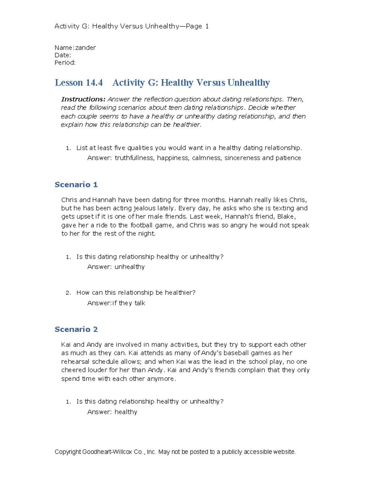 Lesson 14.4: Healthy vs. Unhealthy Dating Relationships - Studocu