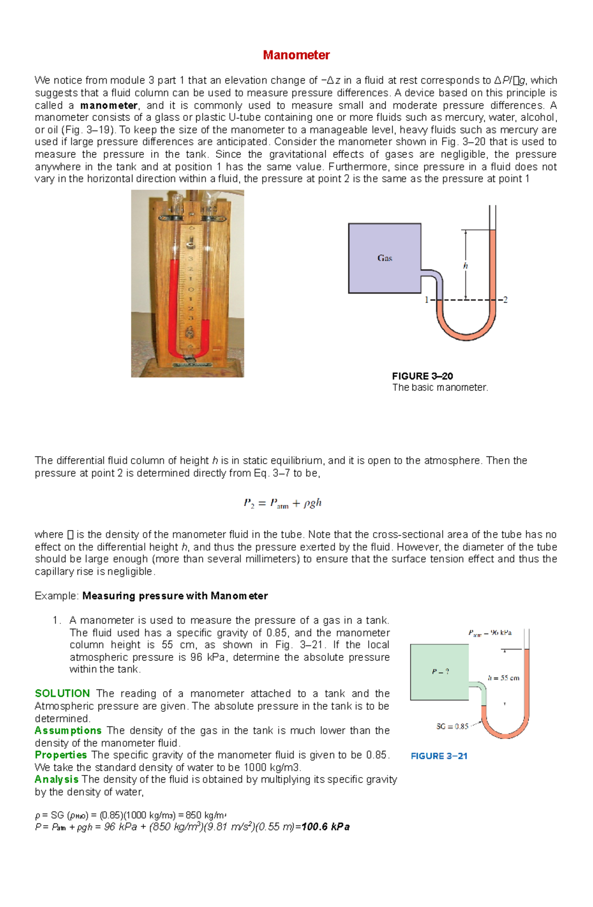Manometer Overview: Principles, Applications, and Measurements - Studocu