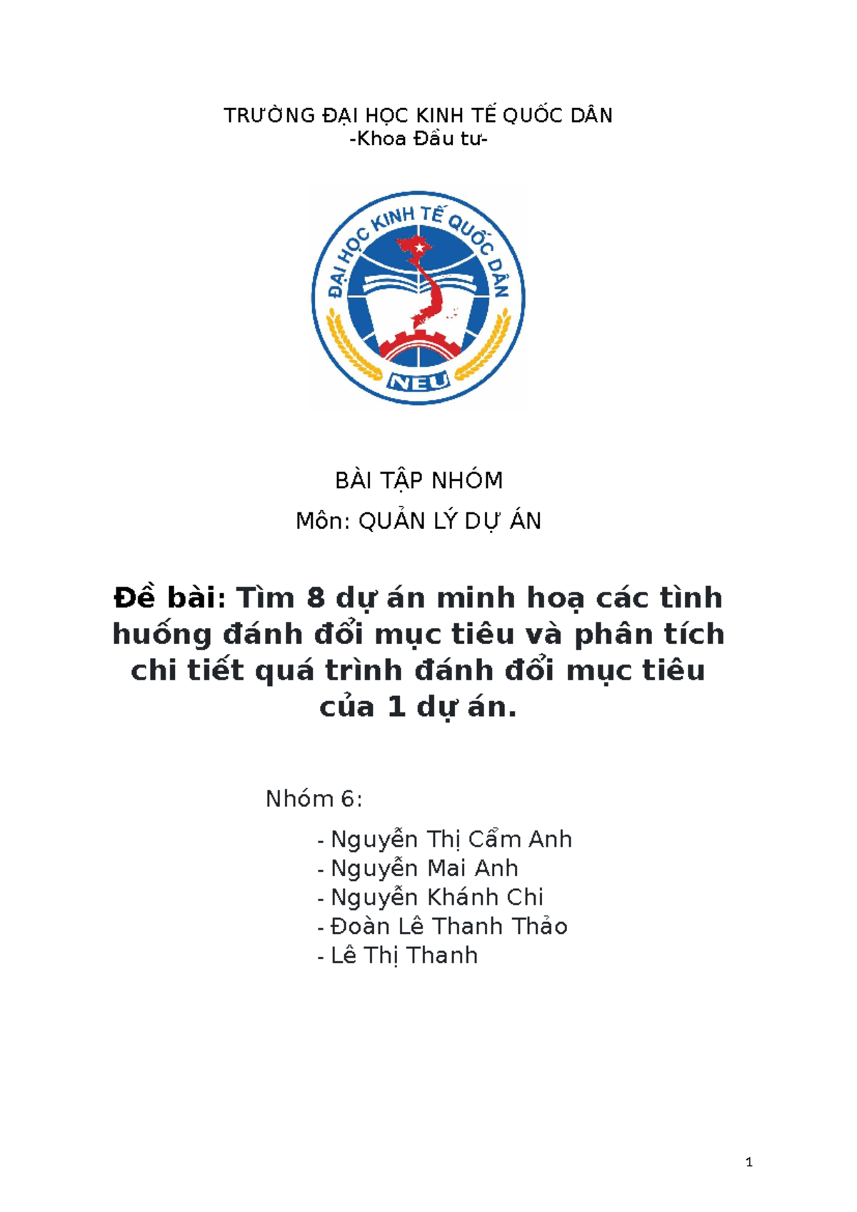 Bài Tập Nhóm QLDA: Phân Tích Đánh Đổi Mục Tiêu Trong Dự Án - Document Preview