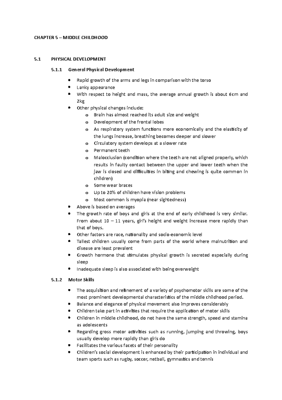 Chapter 5 Middle Childhood - CHAPTER 5 – MIDDLE CHILDHOOD 5 PHYSICAL ...