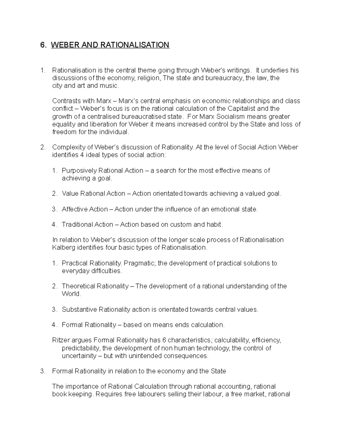Weber's Rationalisation: Key Concepts & Implications (Jan 12) - Studocu
