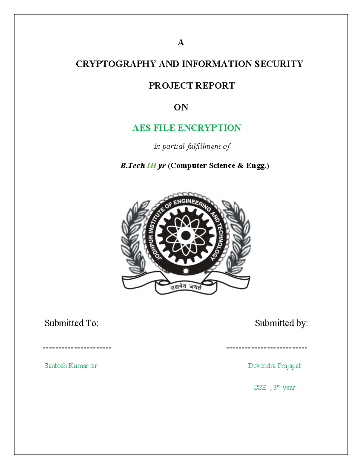 AES File Encryption Project Report - B.Tech CSE 3rd Year - Studocu