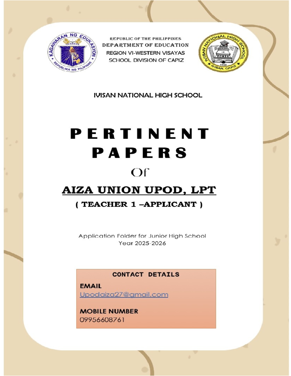 Application Documents for Teacher Position - Aiza U. Upod (TEACHER 1 ...