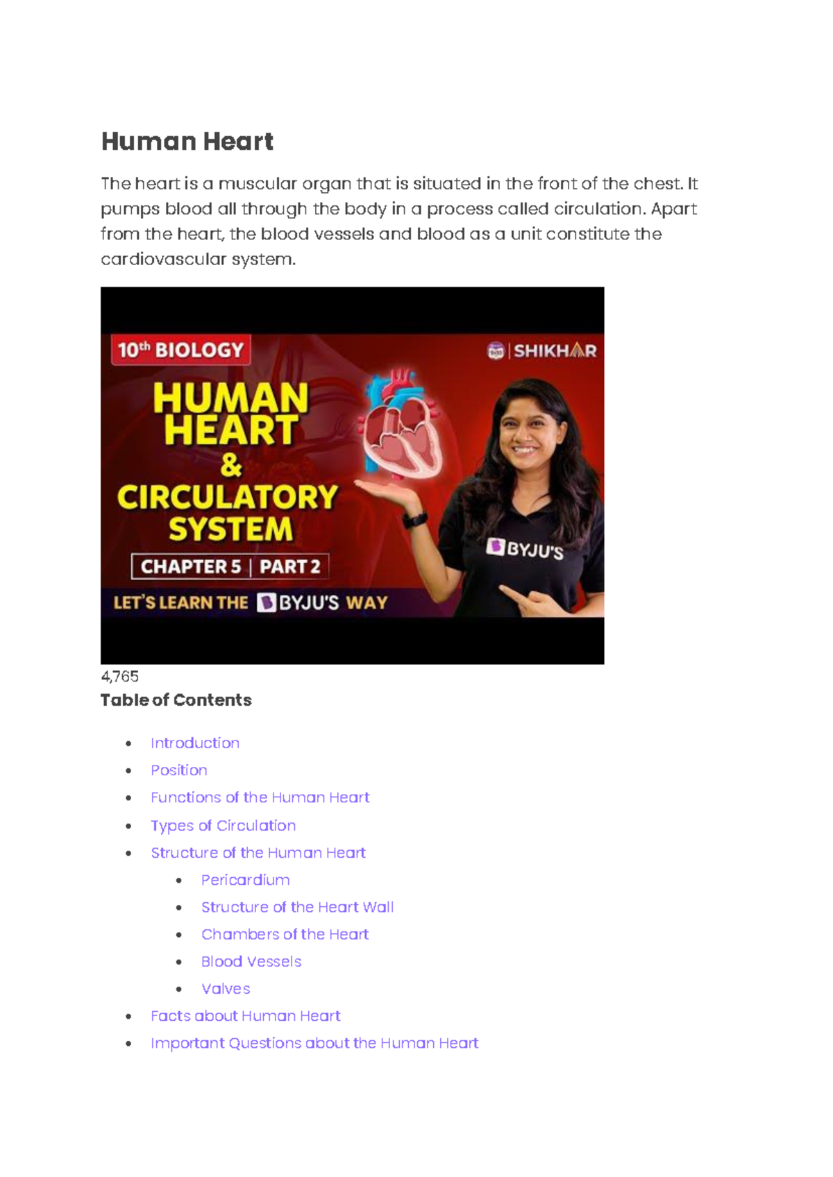 Human Heart Summary - Key Insights for Environmental Studies (LWS ...