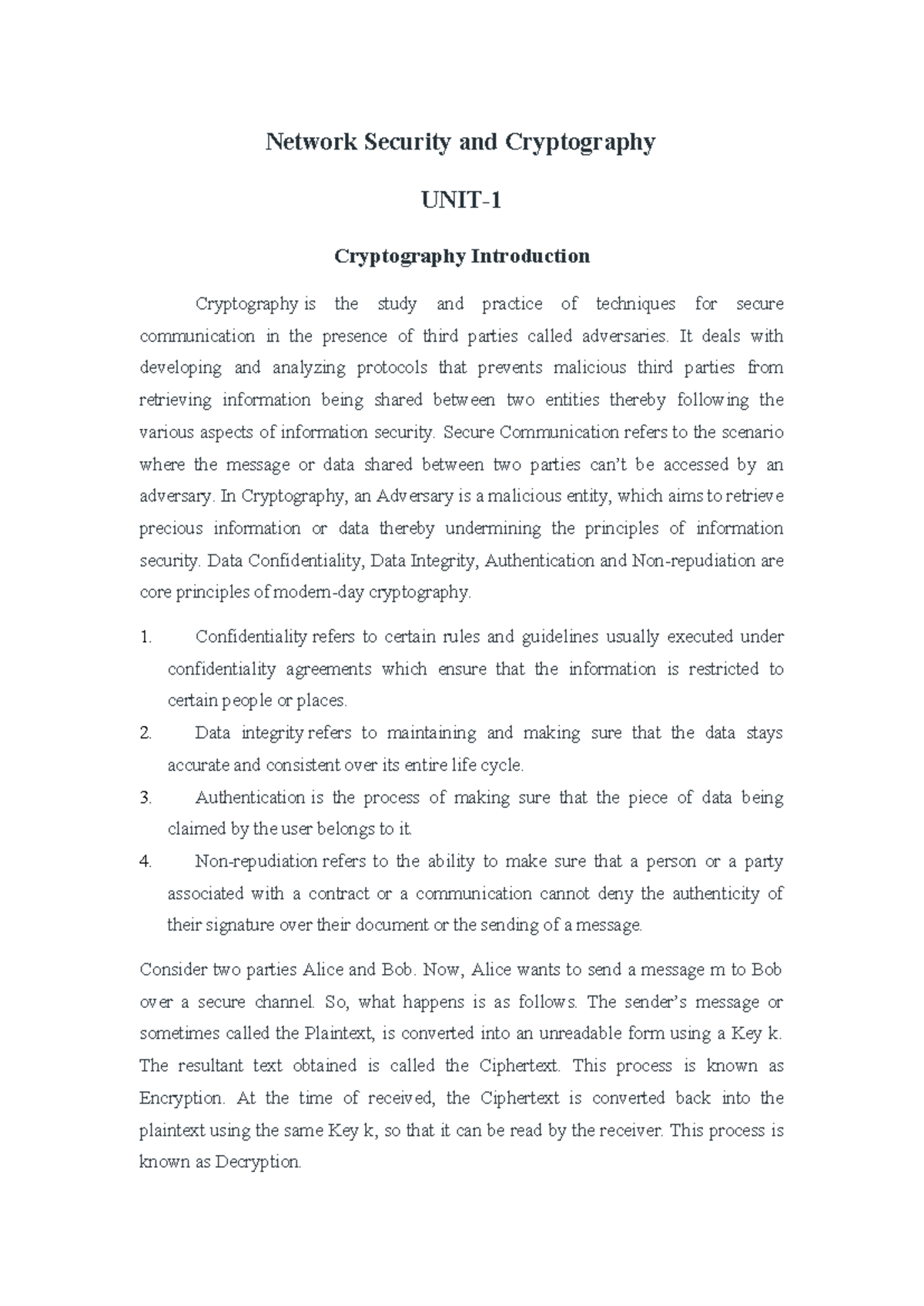 Network Security and Cryptography: Unit 1 Practice Material - Studocu
