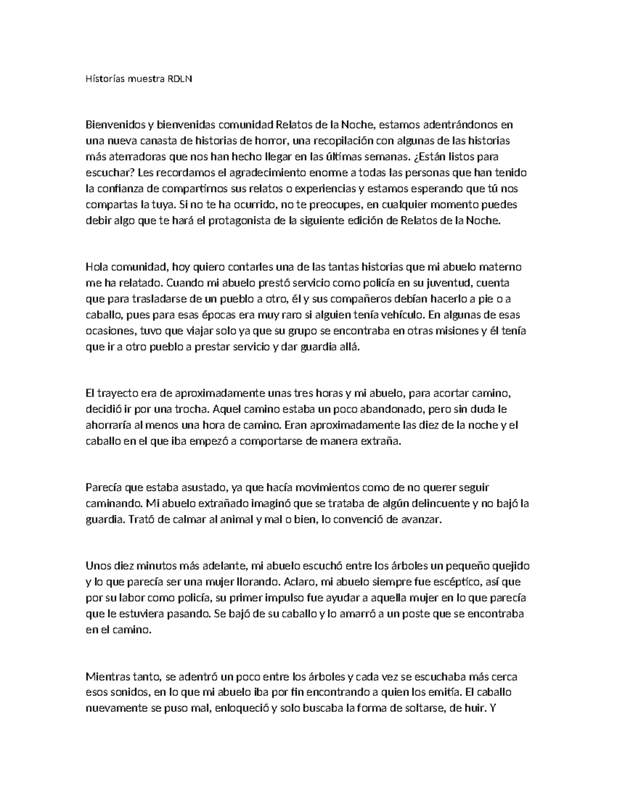 Historias de Horror y Paranormal: Relatos de la Noche (RDLN) - Studocu