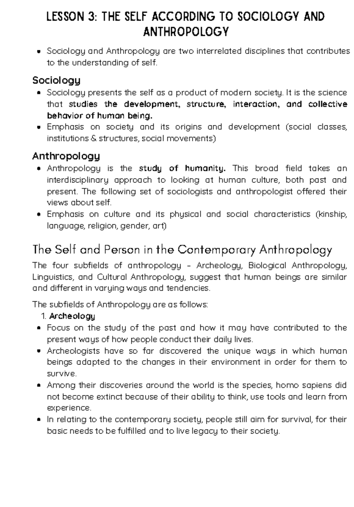LESSON 3: UNDERSTANDING THE SELF IN SOCIOLOGY & ANTHROPOLOGY - Studocu