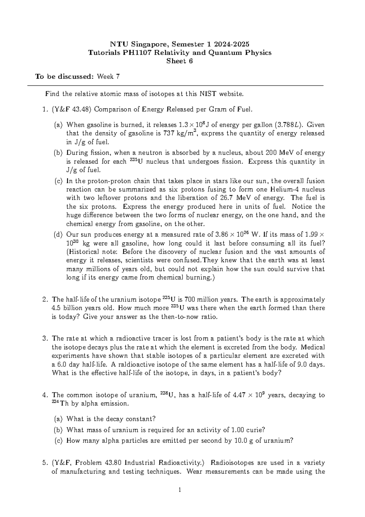 Ntu Ph1107 Semester 1 Tutorial 6 Relativity Quantum Physics Studocu