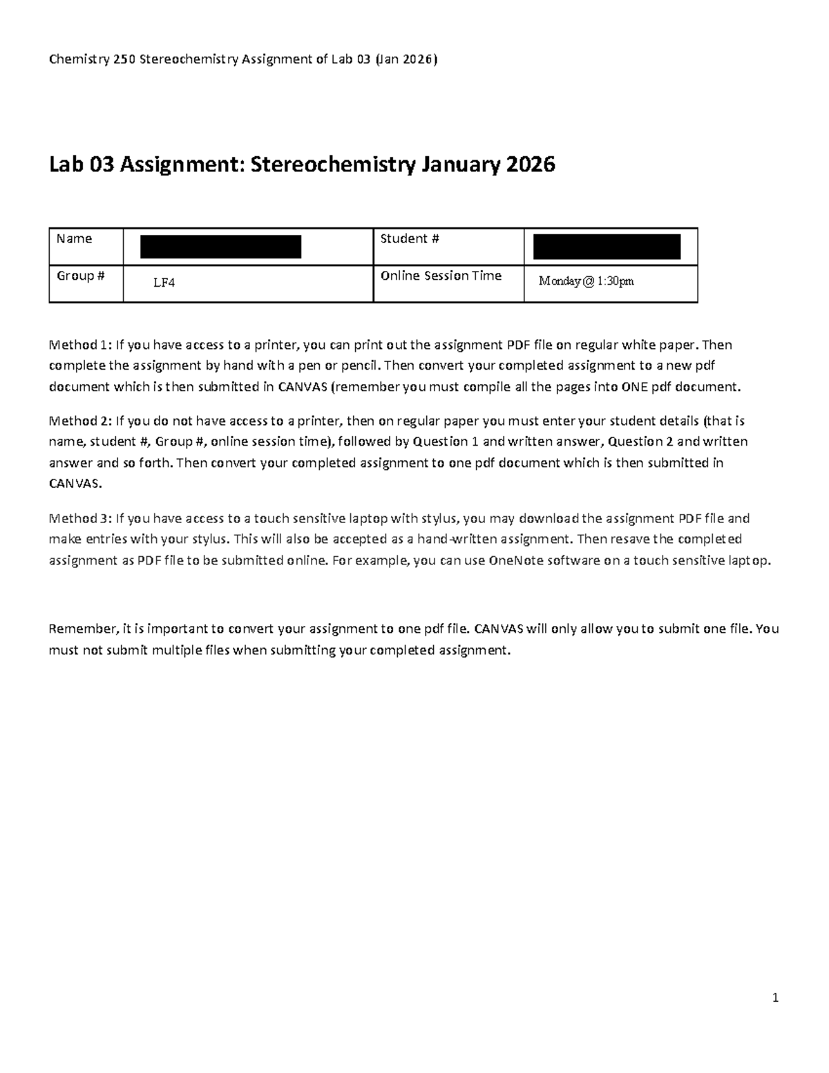 Chemistry 250 Lab 03: Stereochemistry Assignment (Jan 2026) - Studocu