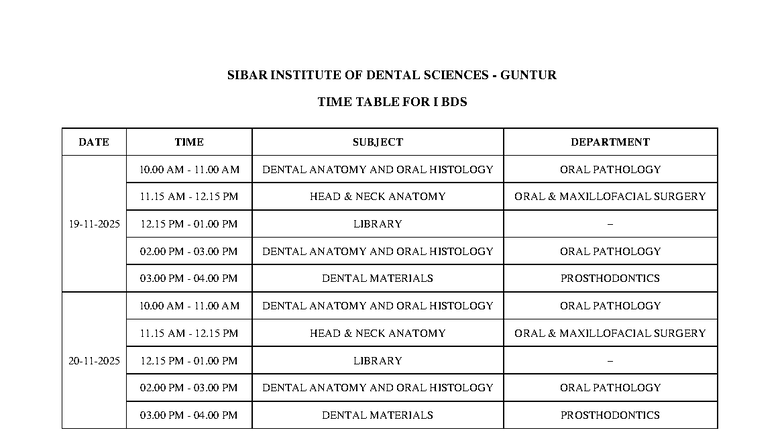 I BDS Time Table - SIBAR Institute of Dental Sciences - Studocu