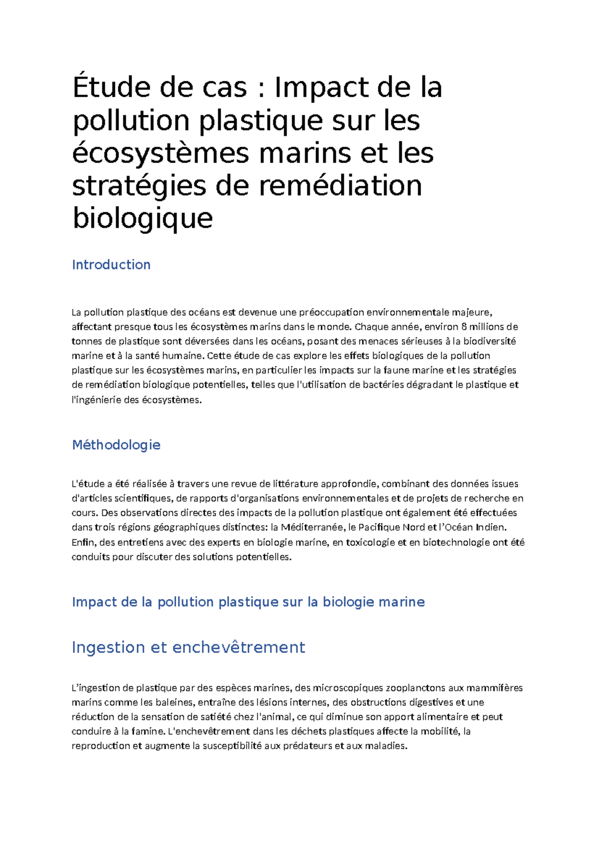 Étude de cas - Impact de la pollution plastique sur les écosystèmes ...