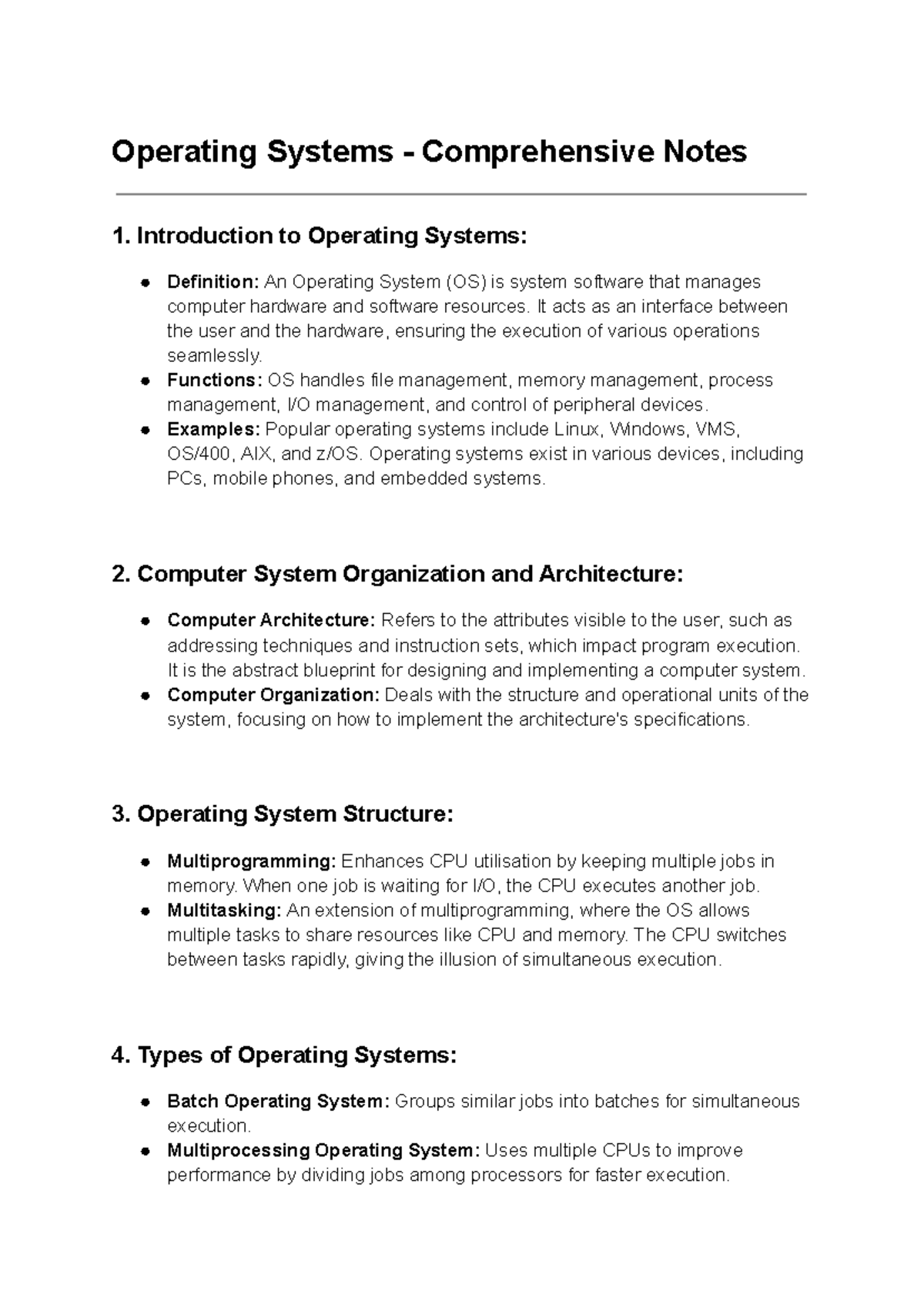 Operating Systems (OS) UNIT 1: Comprehensive Study Notes - Studocu
