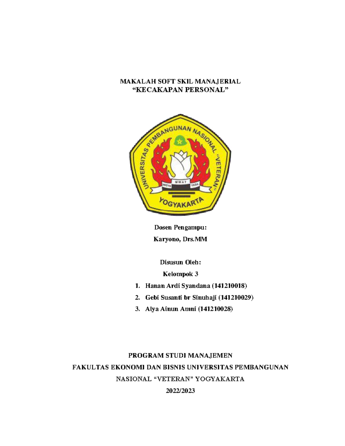 Makalah Soft Skill Manajerial: Kecakapan Personal (MAN302) - Document Preview
