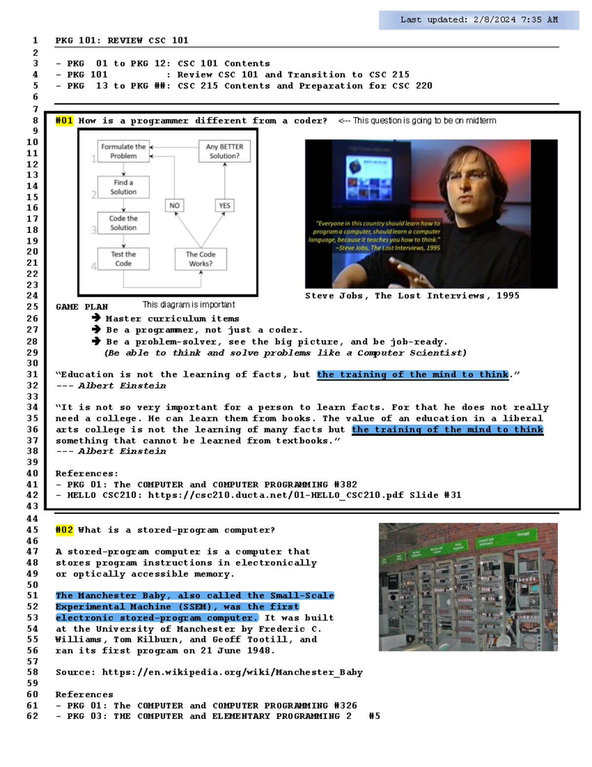 Review for CSC 101: Key Concepts and Java Programming Exercises - Last ...