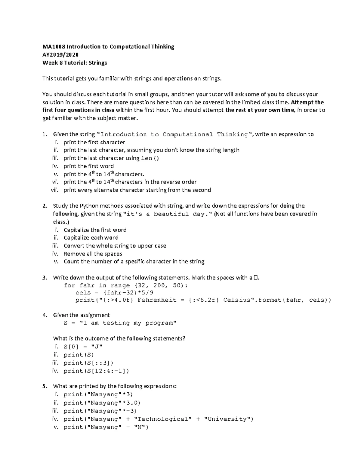 Week 8 Tutorial Functions (annotated) - MA1008 Introduction to ...