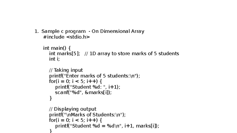 Unit II: Sample C Programs on Arrays and Matrix Operations - Studocu