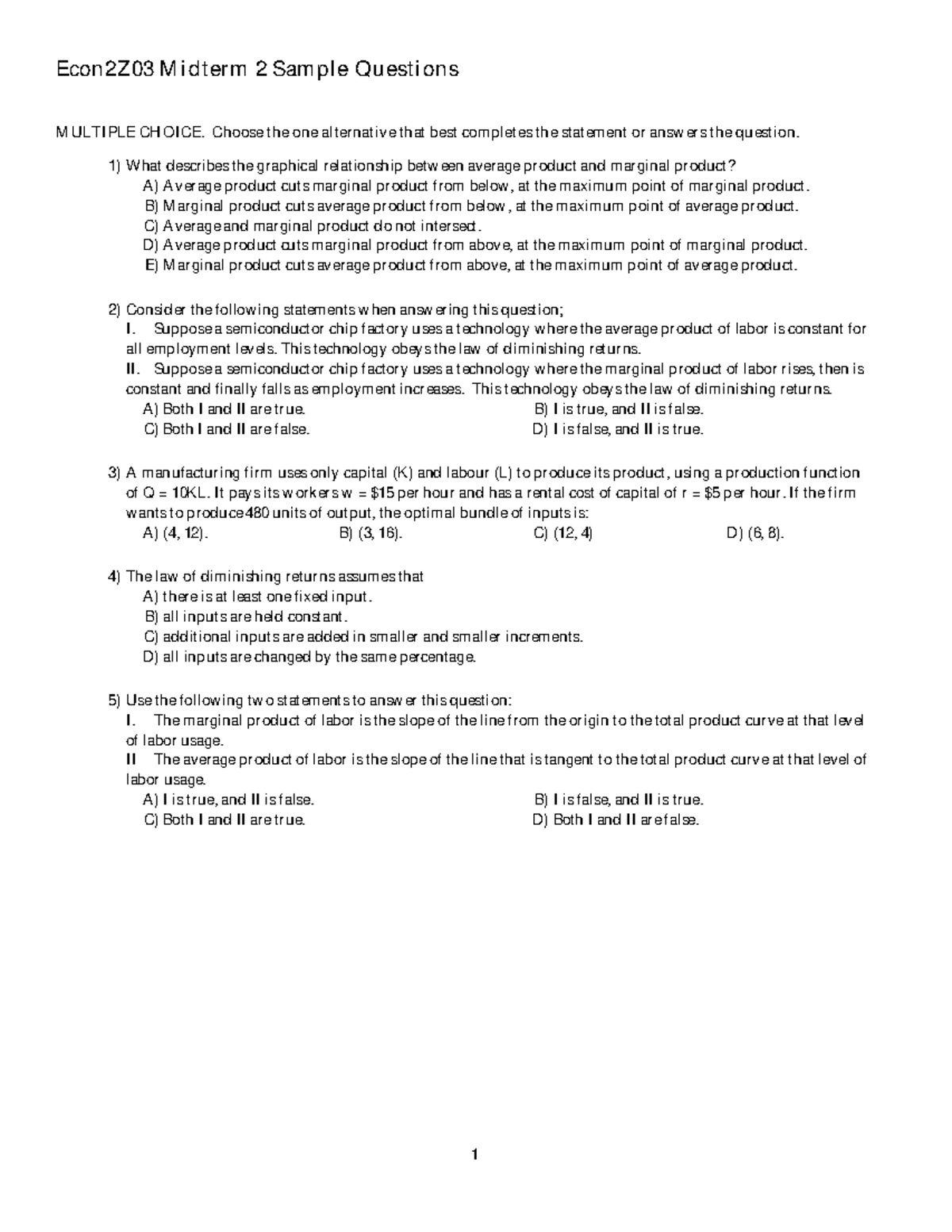 Econ2Z03 Sample Midterm 2 Questions & Answers 2020 - Studocu