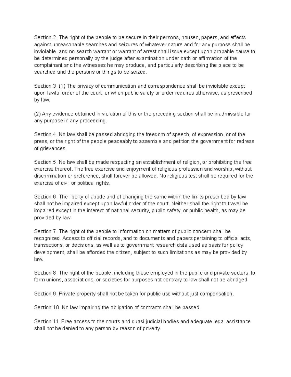 Bill of Rights Overview: Sections 2-22 Analysis and Insights - Studocu