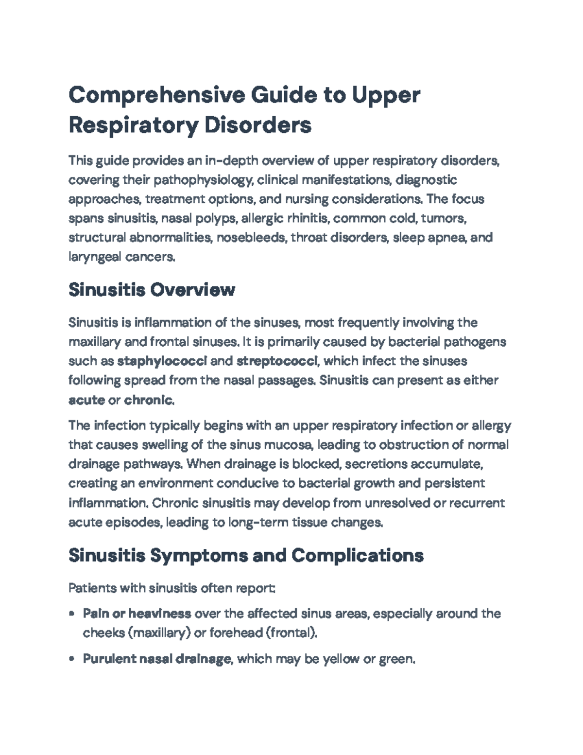 Comprehensive Overview of Upper Respiratory Disorders & Nursing Care ...