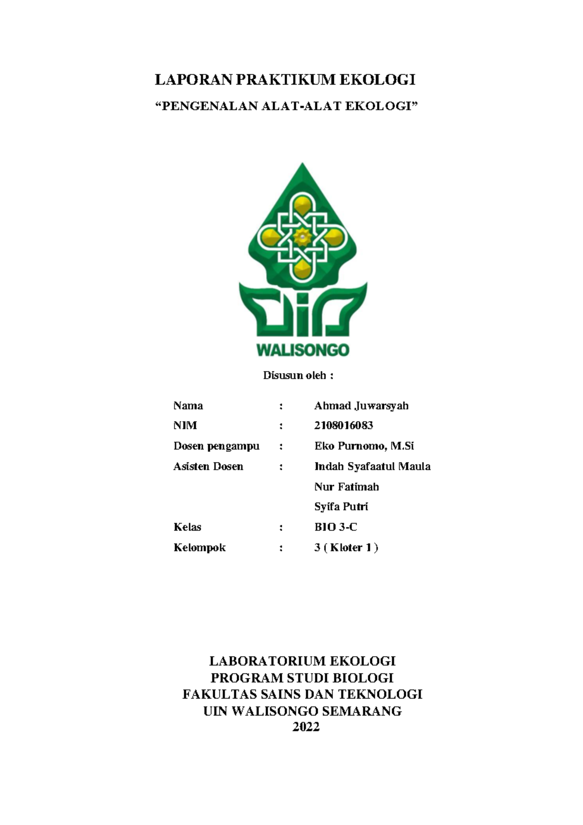Laporan Praktikum Ekologi: Pengenalan & Penggunaan Alat-alat  Ekologi - Document Preview