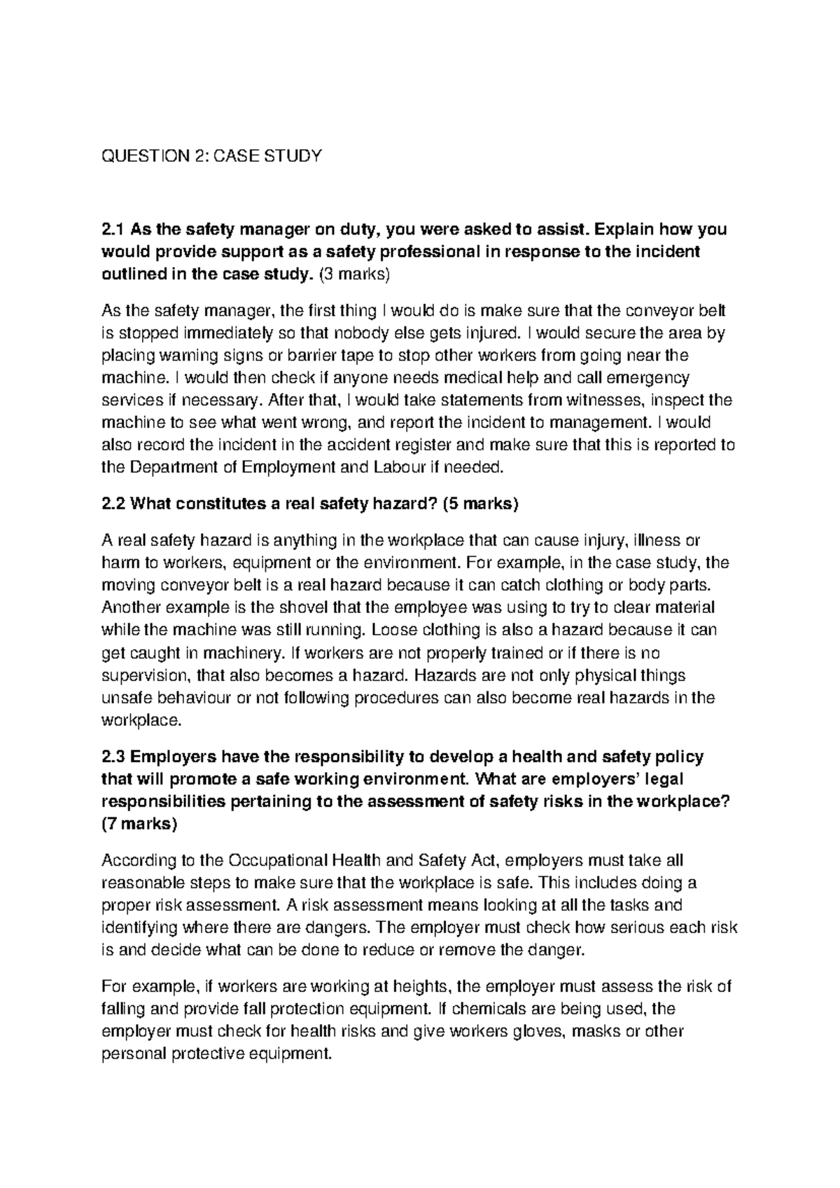 MNO1502 - Case Study on Safety Management and Risk Assessment - Studocu