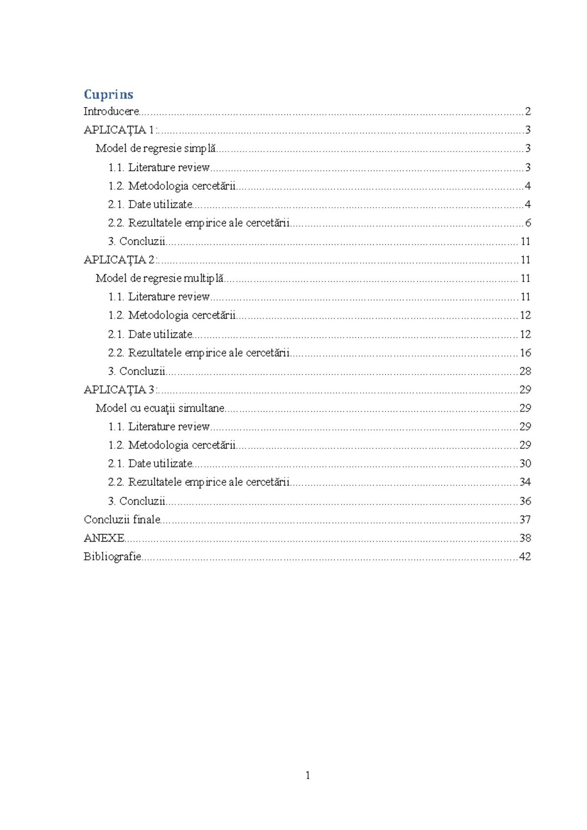 Proiect-econometrie-ase Model - Cuprins I. Introducere II. Descrierea ...