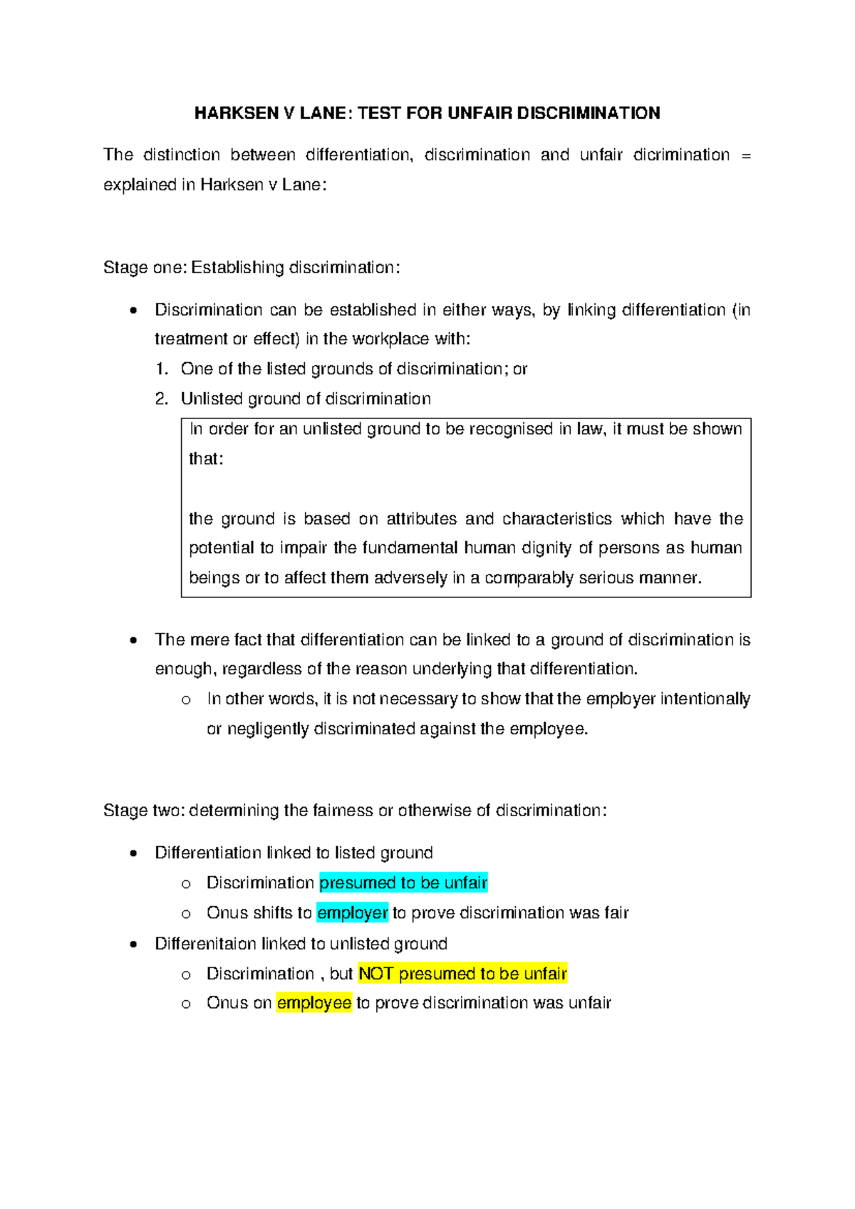 Harksen v Lane - Understanding Unfair Discrimination Test Notes - Studocu
