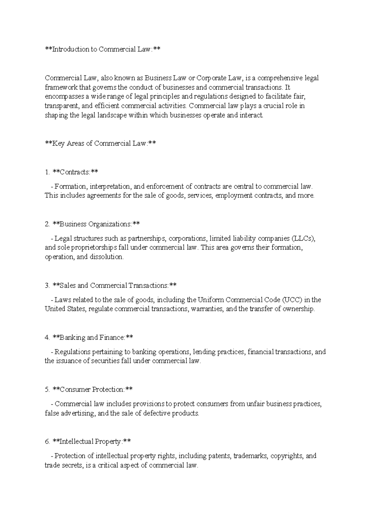 Commercial Law Overview: Key Principles and Areas Explored - Studocu