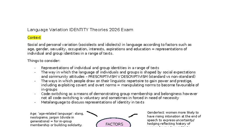 Language Variation & Identity Theories 2026 Exam Notes - Studocu