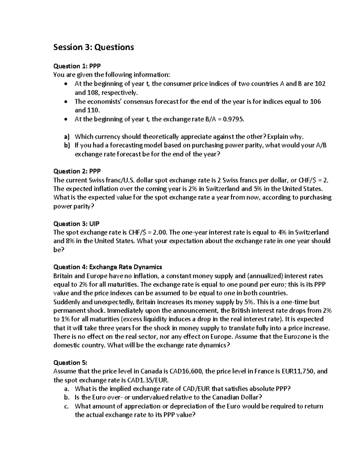 2026 ECON 101: Session 3 - Exchange Rate Exercises and Analysis - Studocu