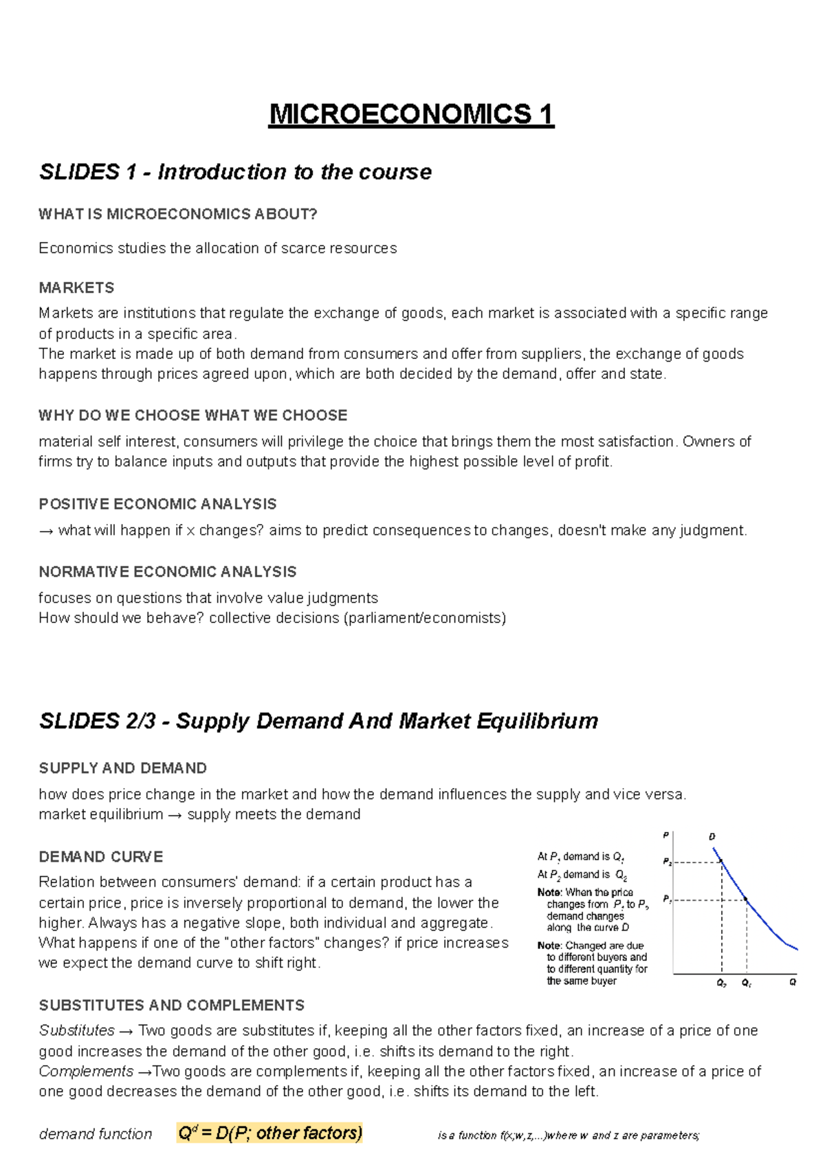Microeconomics 1 - Lecture Notes on Key Concepts and Theories - Studocu