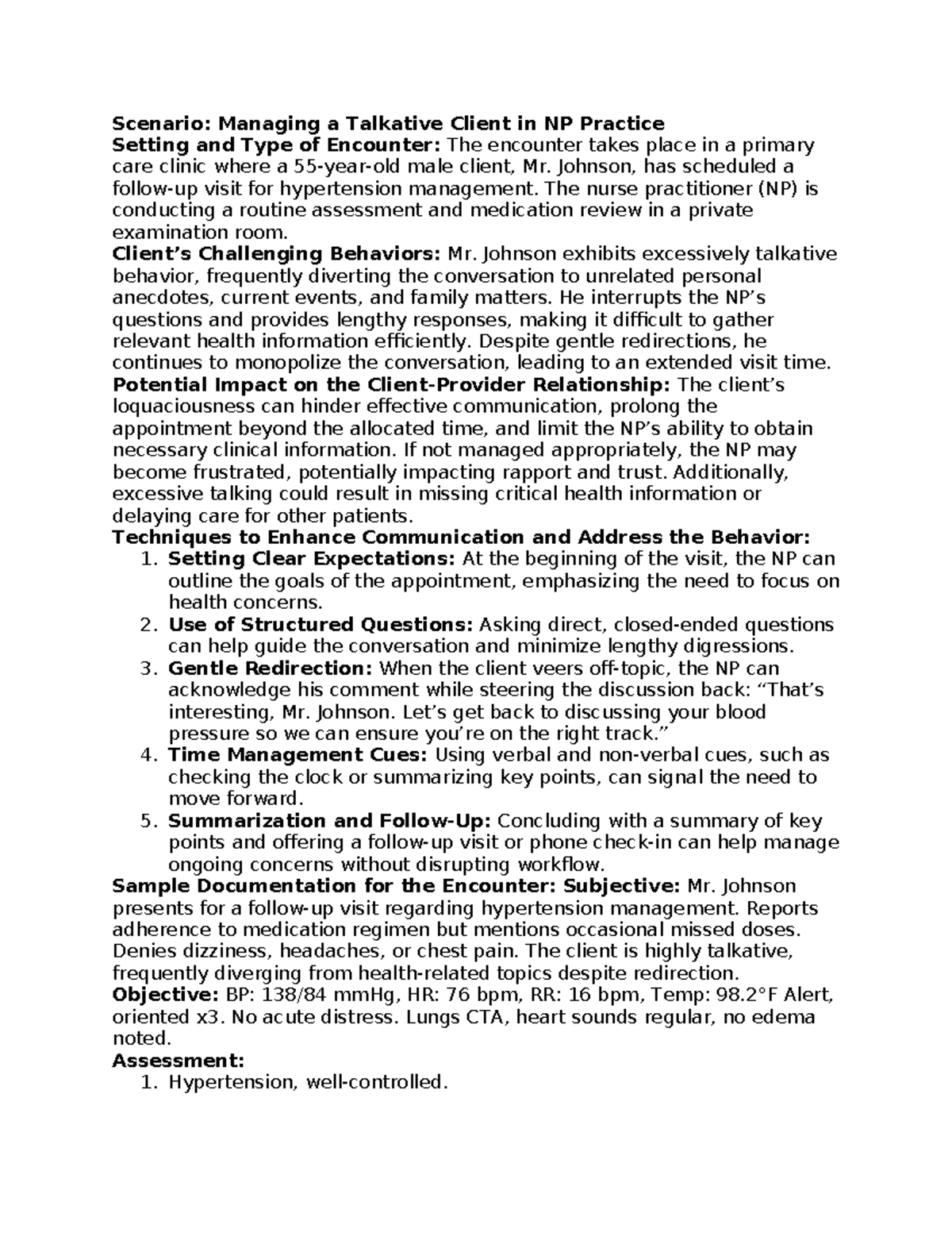 Week 4 discussion - Scenario: Managing a Talkative Client in NP ...
