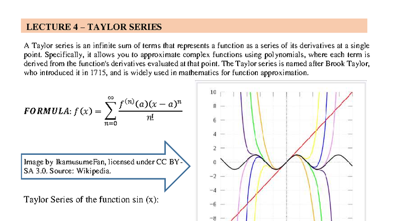 Lecture 4 Num Sol - credits to my prof - A Taylor series is an infinite ...
