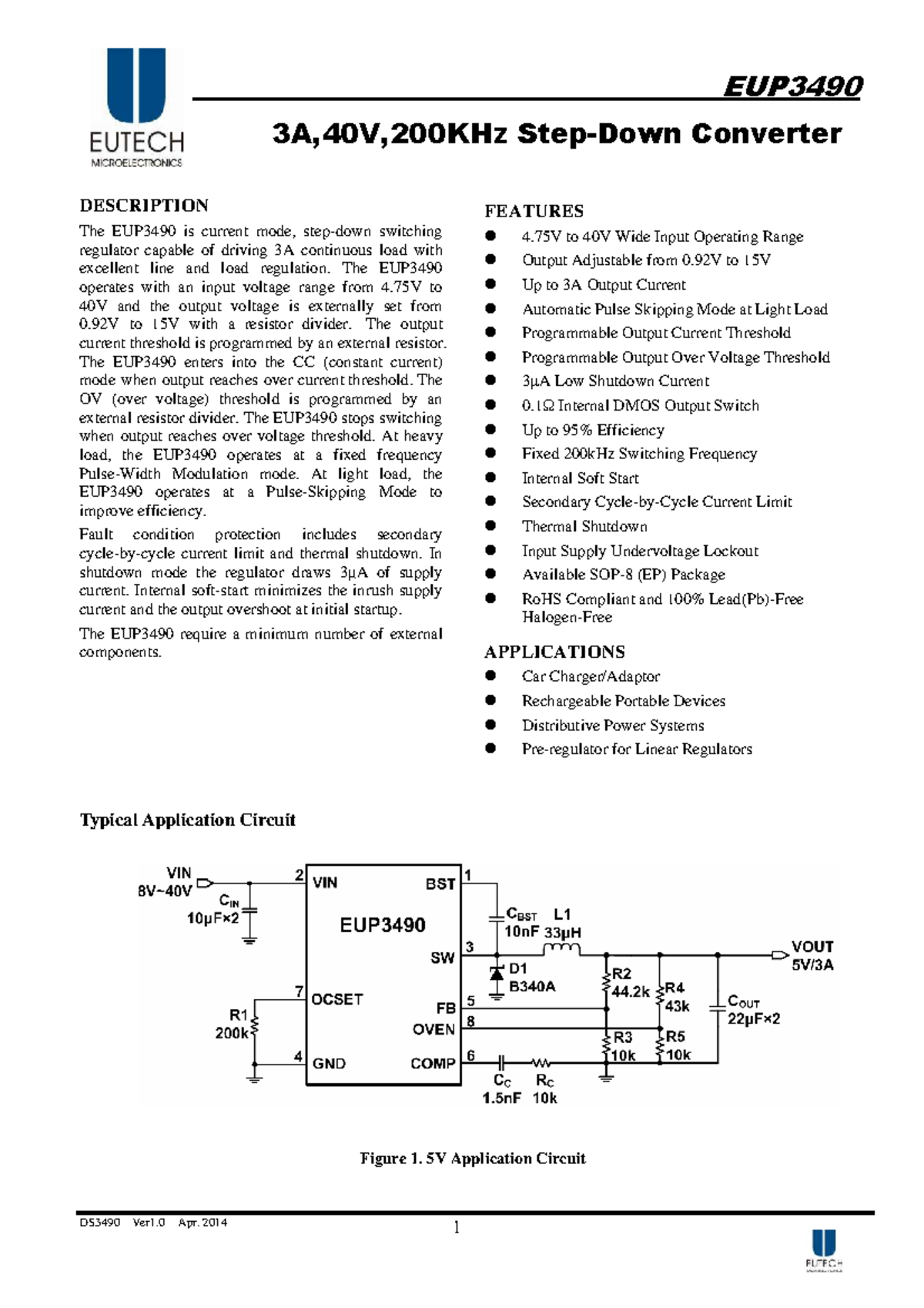 EUP3490 3A Switching Regulator Overview and Features - Studocu
