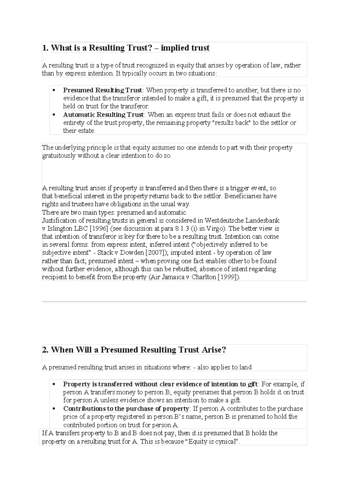 Tutorial 3 - Resulting Trusts: Key Concepts and Case Analysis - Studocu