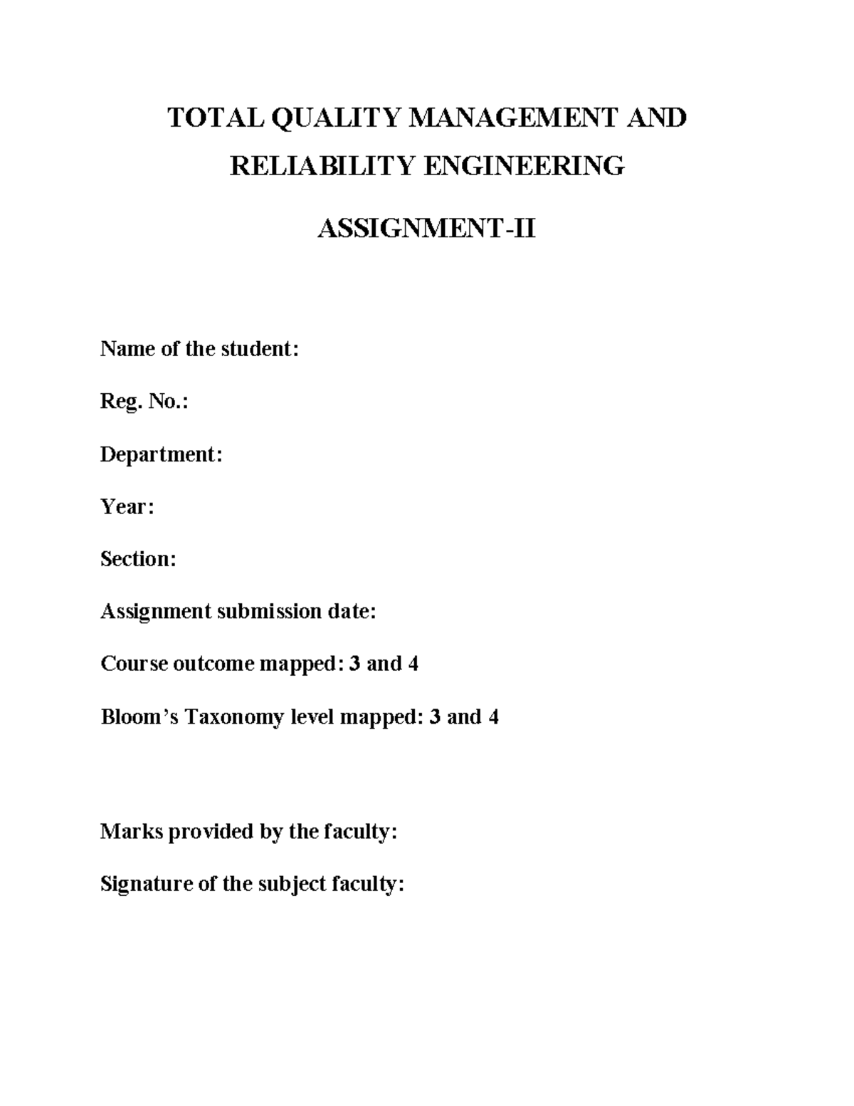 TQM & Reliability Engineering: FMECA & Redundancy Analysis - Studocu
