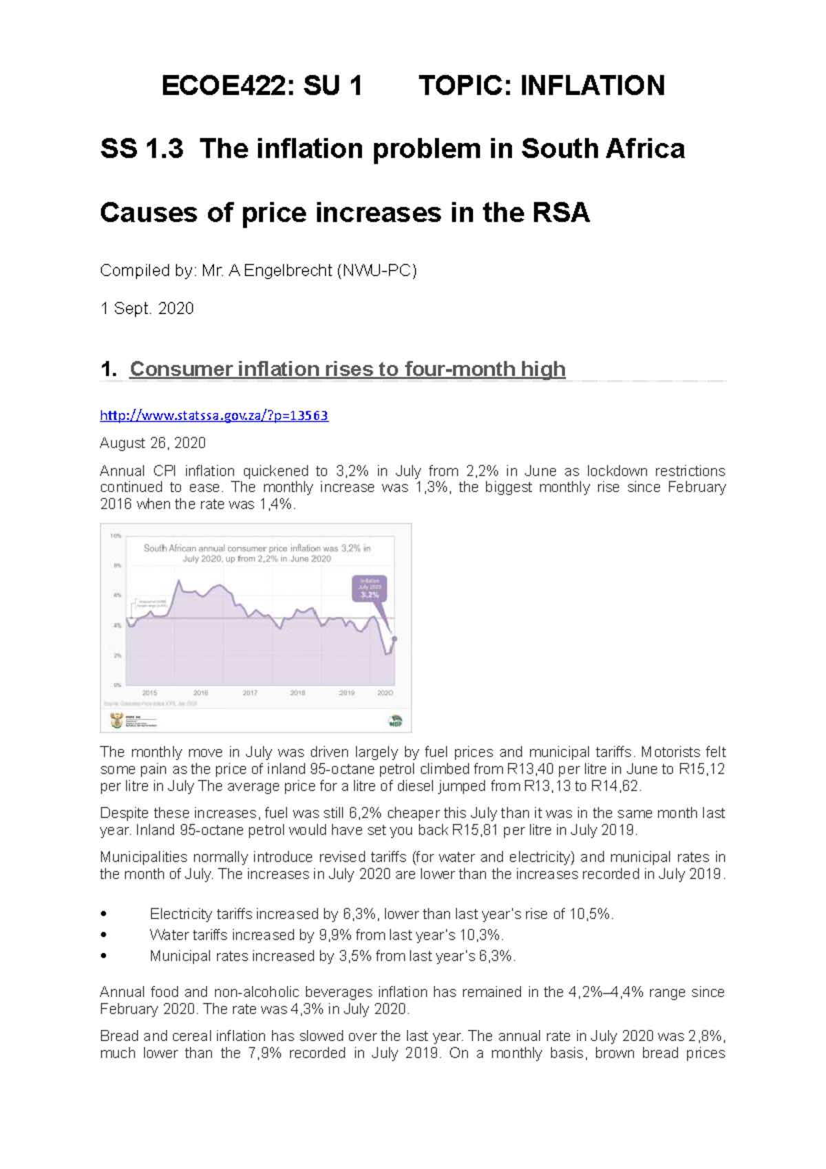 ECOE422: Final Exam Study Notes on Inflation in South Africa - Studocu