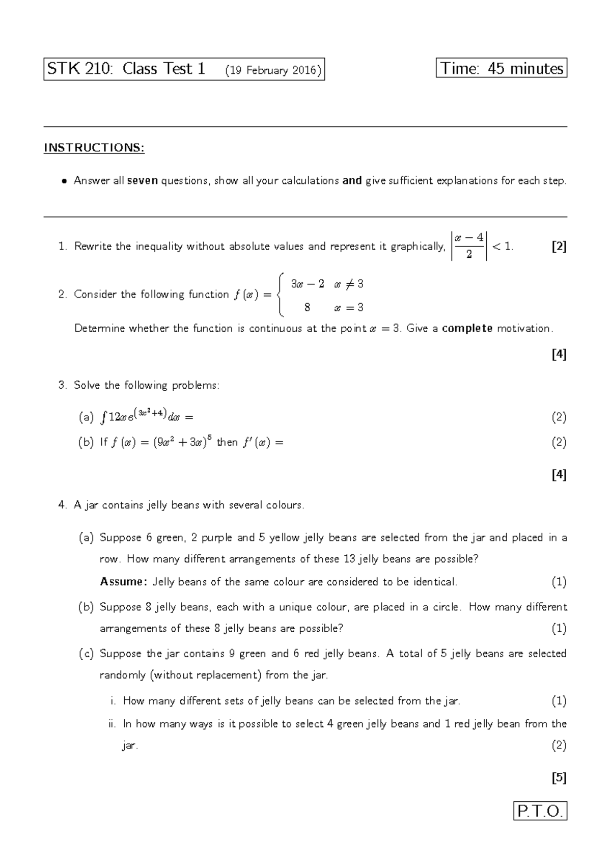 STK 210: Class Test 1 Past Paper Solutions and Explanations - Studocu