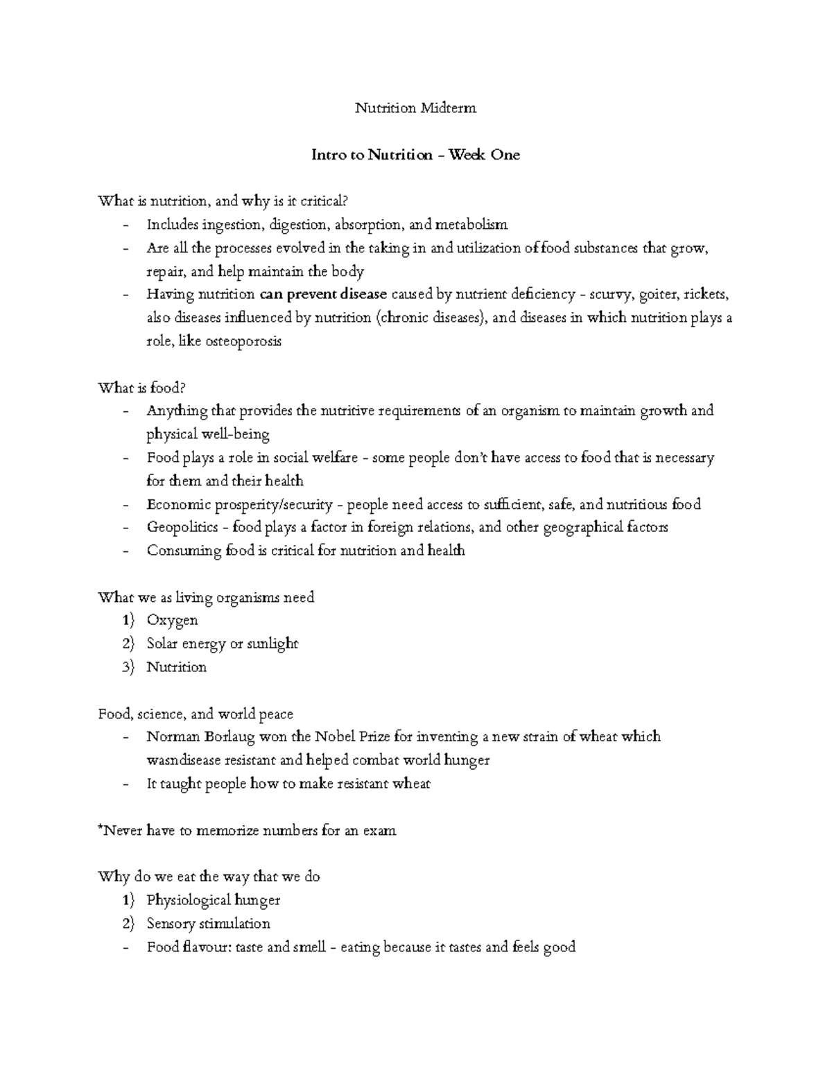 Nutrition Midterm (NUTR 101) - Key Concepts and Processes - Studocu