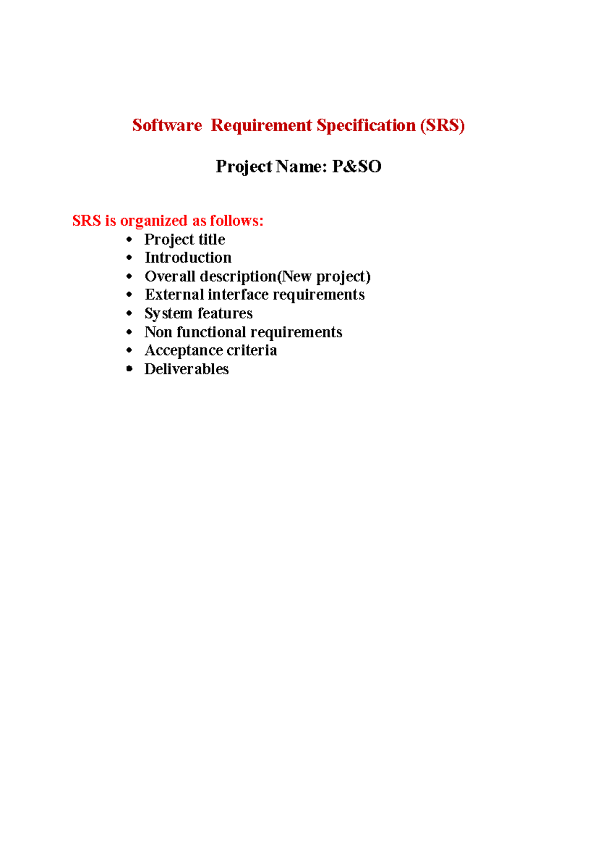 SRS Document for Project P&SO - Template for CDAC - Studocu