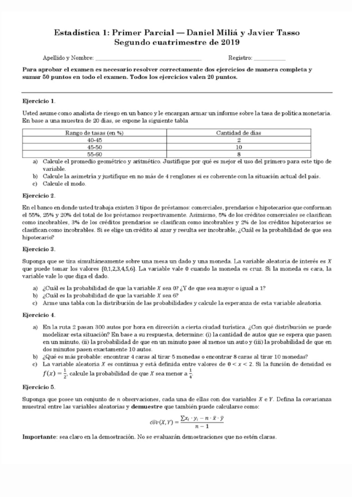 Estadística 1: Modelo de Parcial - Ejercicios y Resoluciones - Studocu