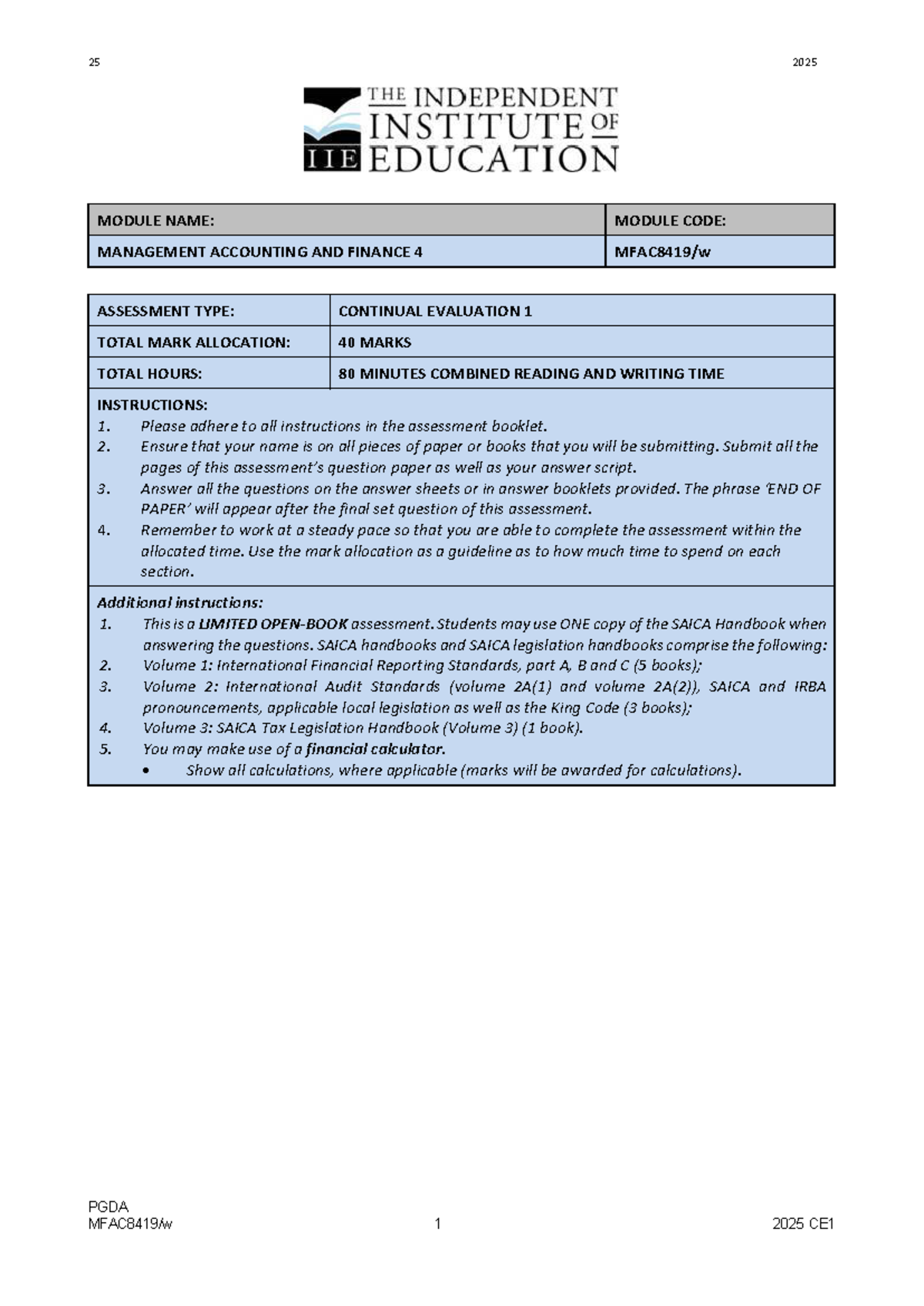 MFAC8419CE1 Senario - Mfac question - PGDA MODULE NAME: MODULE CODE ...